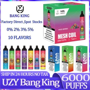 UZY Bang King 6000 puffs 0% 2% 3% 5% Nicotine Rechargeable Disposable Pod